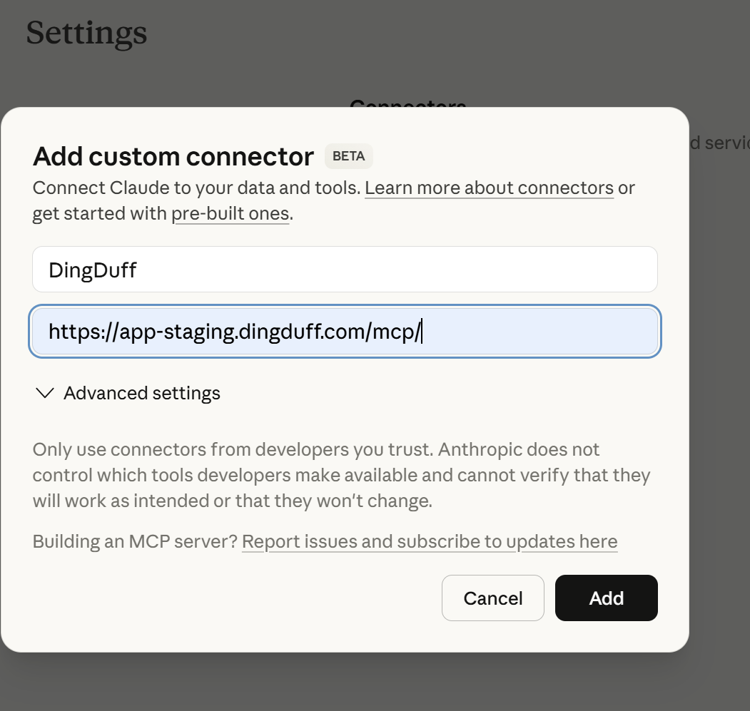 Add custom connector dialog